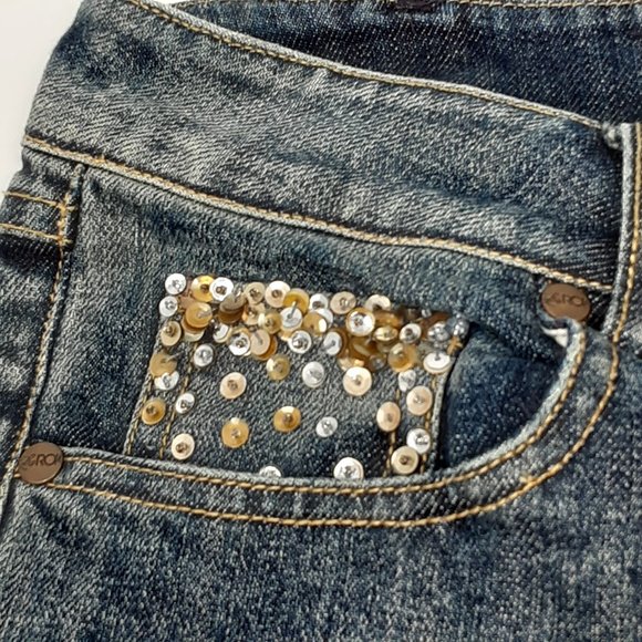 metallic sequin denim jean short shorts 6 - Picture 4 of 8